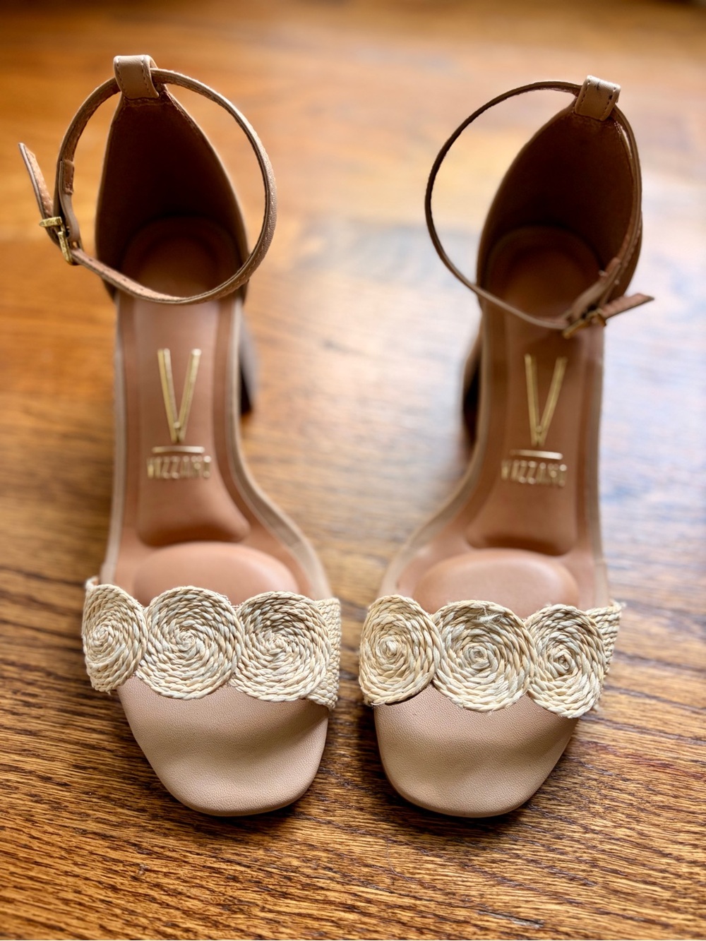 Vizzano Nude Woven Floral Block Heel Sandals Size 5